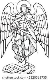 Hand drawn vector illustration or drawing of Saint Michael