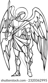 Hand drawn vector illustration or drawing of Saint Michael