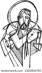 Ilustración vectorial dibujada a mano o dibujo de Cristo el buen pastor