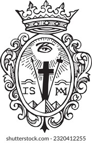 Hand drawn vector illustration or drawing of baroque redemptorist shield