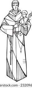 Hand drawn vector illustration or drawing of St Anthony of Padua