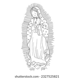 Hand drawn vector illustration or drawing of Guadalupe's Virgin