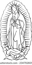 Ilustración vectorial dibujada a mano o dibujo de la Virgen de Guadalupe