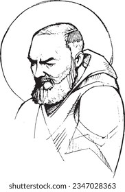 Hand drawn vector illustration or drawing of Saint Padre Pio