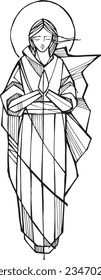 Hand drawn vector illustration or drawing of Mary