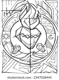 Ilustración vectorial dibujada a mano o dibujo del Sagrado Corazón