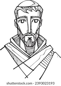 Hand drawn vector illustration or drawing of Saint Francis of Assisi