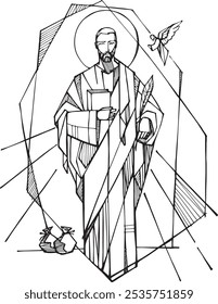 Hand drawn vector illustration or drawing of Saint Matthew 
