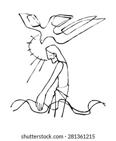 Hand drawn vector illustration or drawing of  Jesus Christ at His Baptism