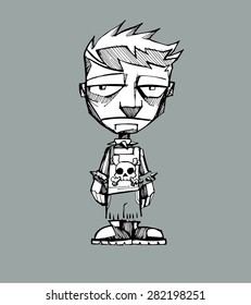 Hand drawn vector illustration or drawing of a cartoon punk boy