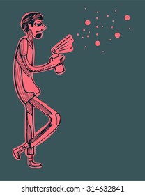 Hand drawn vector illustration or drawing of a cartoon graffiti artist with a spray can
