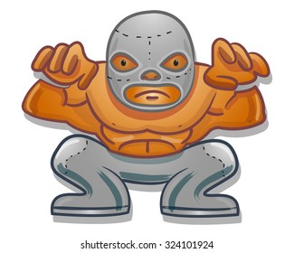 Hand drawn vector illustration or drawing of a Mexican traditional cartoon wrestler