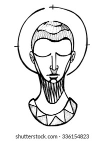 Hand drawn vector illustration or drawing of a praying man