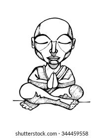 Hand drawn vector illustration or drawing of a cartoon budhist monk