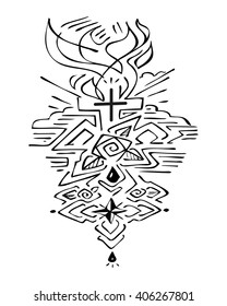 Hand drawn vector illustration or drawing of some religious symbols