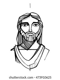 Hand drawn vector illustration or drawing of Jesus Christ Face