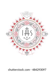 Hand drawn vector illustration or drawing of a composition of religious symbols