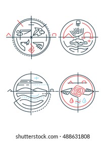 Hand drawn vector illustration or drawing of different religious abstract symbols