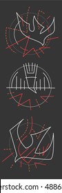 Hand drawn vector illustration or drawing of three contemporary religious symbols of the Holy Spirit