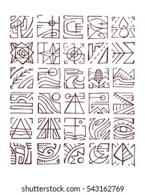 Hand drawn vector illustration or drawing of different abstract indigenous symbols