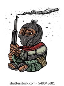 Hand drawn vector illustration or drawing of a zapatist rebel soldier