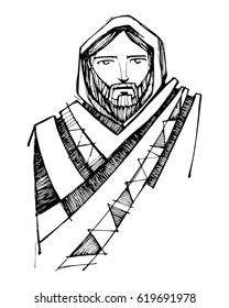 Hand drawn vector illustration or drawing of Jesus Christ 