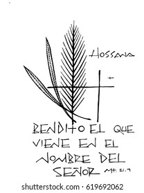 Hand drawn vector illustration or drawing of the phrase in spanish: Bendito el que viene en el nombre del Senor, which means: Blessed is the one who comes in the name of the Lord