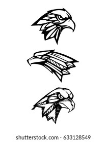 Hand drawn vector illustration or drawing of three eagles heads