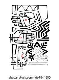 Hand drawn vector illustration or drawing of wounded hands and foot of Jesus Christ 