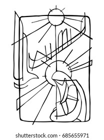 Hand drawn vector illustration or drawing of Virgin Mary and Holy Spirit at the Incarnation