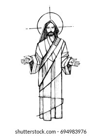 Hand drawn vector illustration or drawing of Jesus Christ