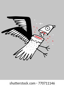 Hand Drawn Vector Illustration Or Drawing Of A Beheaded Bird