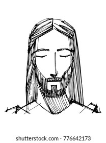 Hand drawn vector illustration or drawing of Jesus Christ Face 