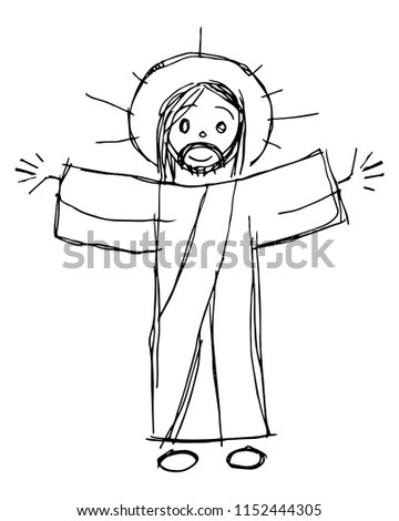 Hand drawn vector illustration or drawing of Jesus Christ in a childish style