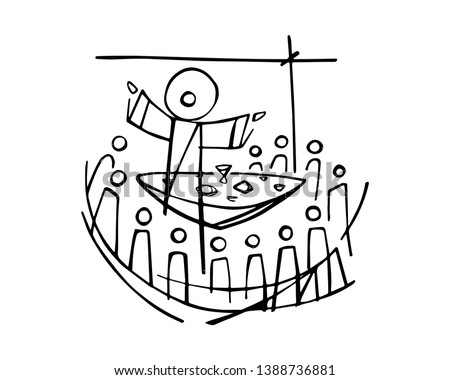 Hand drawn vector illustration or drawing of Jesus Christ and disciples in Last Supper