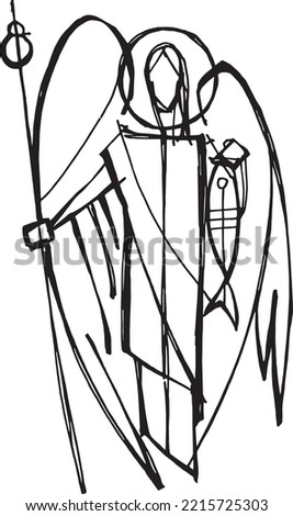 Hand drawn vector illustration or drawing of Saint Raphael the Archangel
