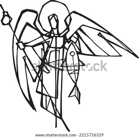 Hand drawn vector illustration or drawing of Saint Raphael the Archangel
