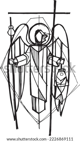 Hand drawn vector illustration or drawing of Raphael Archangel
