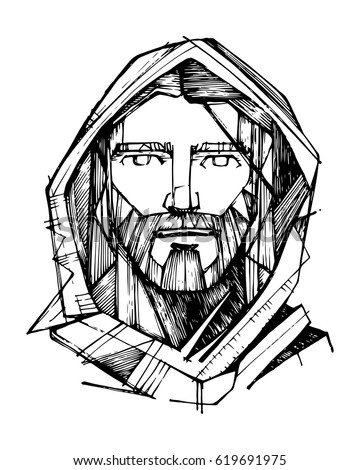 Hand drawn vector illustration or drawing of Jesus Christ Face