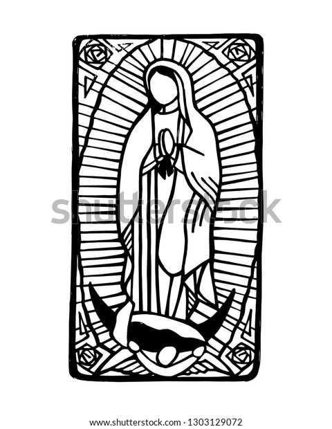 グアダルーペのメキシコ人聖母マリアの手描きのベクターイラストや絵