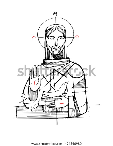 Hand Drawn Vector Illustration Drawing Jesus Stock Vector (Royalty Free ...