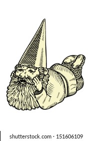 Hand drawn vector illustration of dreaming gnome.