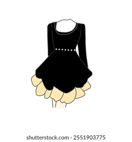 Hand drawn vector illustration of dress in black tones. Sketch of women's fashion top isolated on white background.