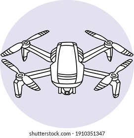 Hand drawn vector illustration of a drone. Cute quadcopter doodle with camera isolated on white background.