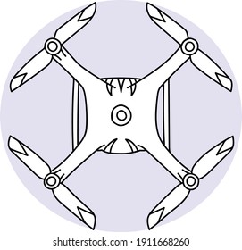 Hand drawn vector illustration of a drone. Cute quadcopter doodle with camera isolated on white background.