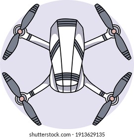 Hand drawn vector illustration of a drone. Cute quadcopter doodle with camera isolated on white background.
