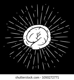 Hand drawn vector illustration with dumplings and divergent rays. Used for poster, banner, web, t-shirt print, bag print, badges, flyer, logo design and more. 