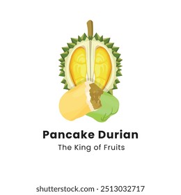 Ilustración vectorial dibujada a mano de Durian Pancakes. Los panqueques de durión son postres hechos de fruta de durión envueltos en masa de harina de trigo con varios sabores.