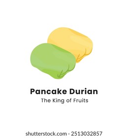 Ilustración vectorial dibujada a mano de Durian Pancakes. Los panqueques de durión son postres hechos de fruta de durión envueltos en masa de harina de trigo con varios sabores.