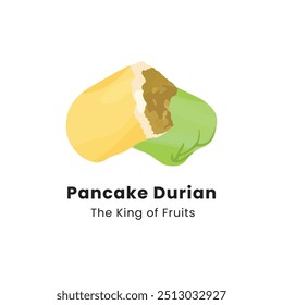 Ilustración vectorial dibujada a mano de Durian Pancakes. Los panqueques de durión son postres hechos de fruta de durión envueltos en masa de harina de trigo con varios sabores.